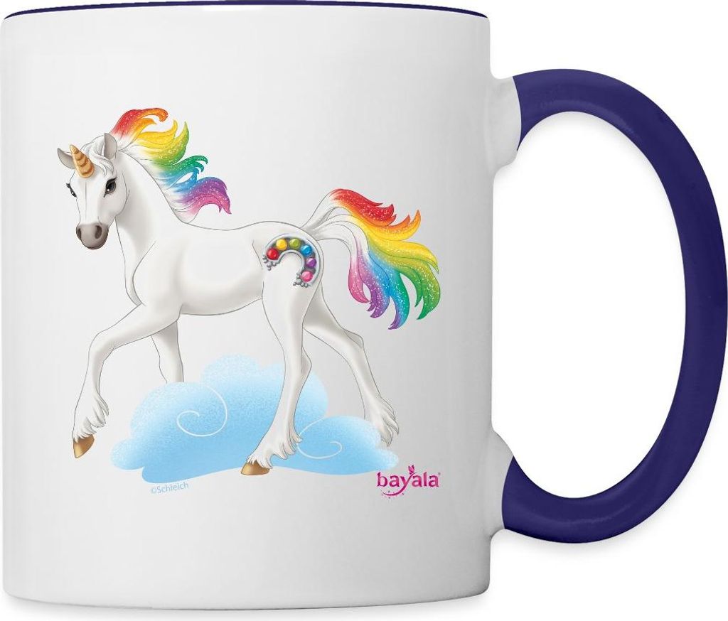 Spreadshirt Schleich Bayala Regenbogeneinhorn Tasse Zweifarbig, One size, Weiß/Kobaltblau