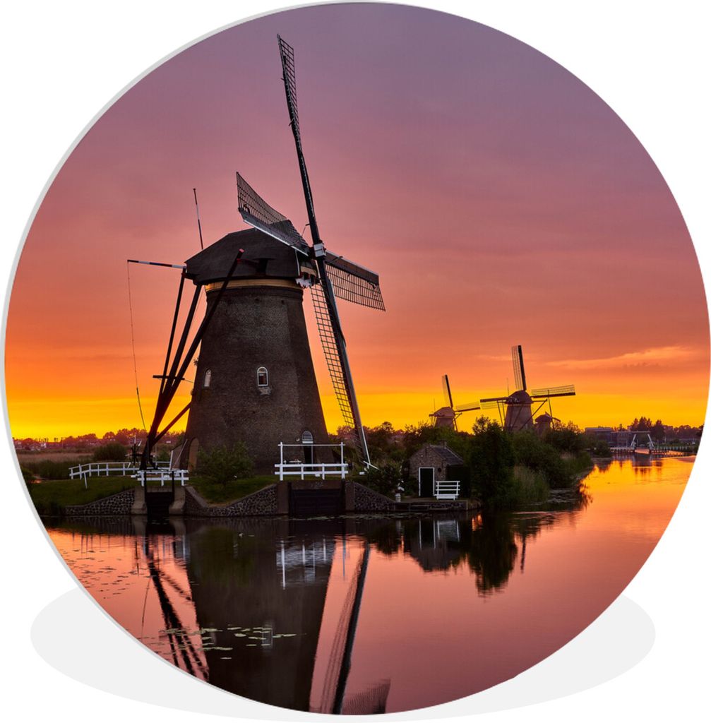 MuchoWow Rundes Wandbild - Runde Bilder Mühle - Sonnenuntergang - Klingen Ø 60 cm Kreis Wanddekoration Kunststoff - Wandkreis - Wandschmuck - W...