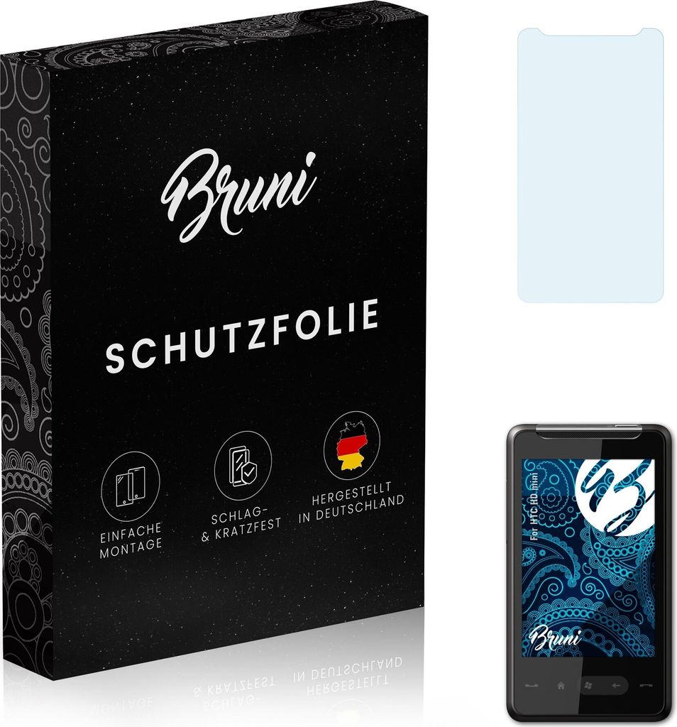 Bruni Basics-Clear 2x Schutzfolie kompatibel mit HTC HD mini Folie