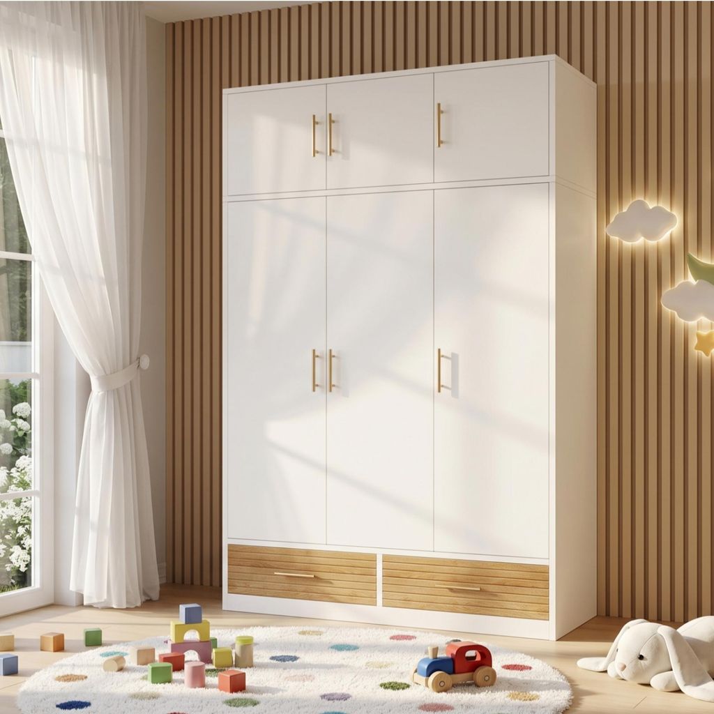 Merax Kinder-Kleiderschrank mit 3 Türen, Kleiderstange und Produktbild 