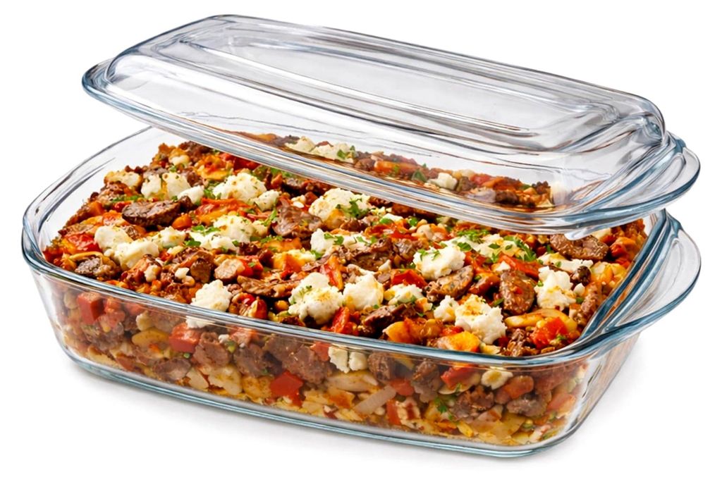 Rechteckige Brat- und Backform aus Glas mit Deckel I 1,8L I Auflaufform mit Griffen I Kasserolle für Lasagne, Auflauf, Gratin, Braten, Tiramisu & ...