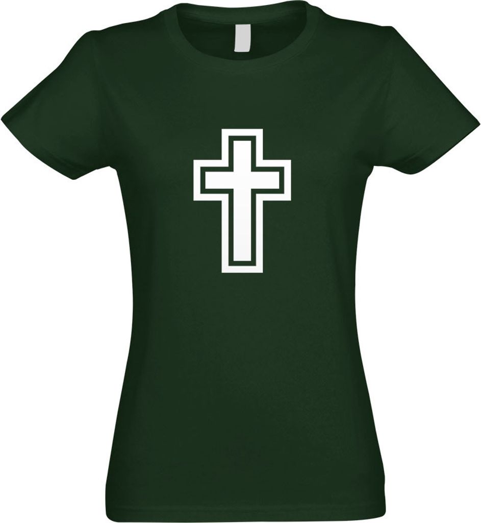 Kiwistar - T-Shirt tailliert - Damen - flaschengrün - Kirche Kreuz Gott - mit Motiv Bedruckt - Funshirt Design - Sport - Freizeit - Damen - M
