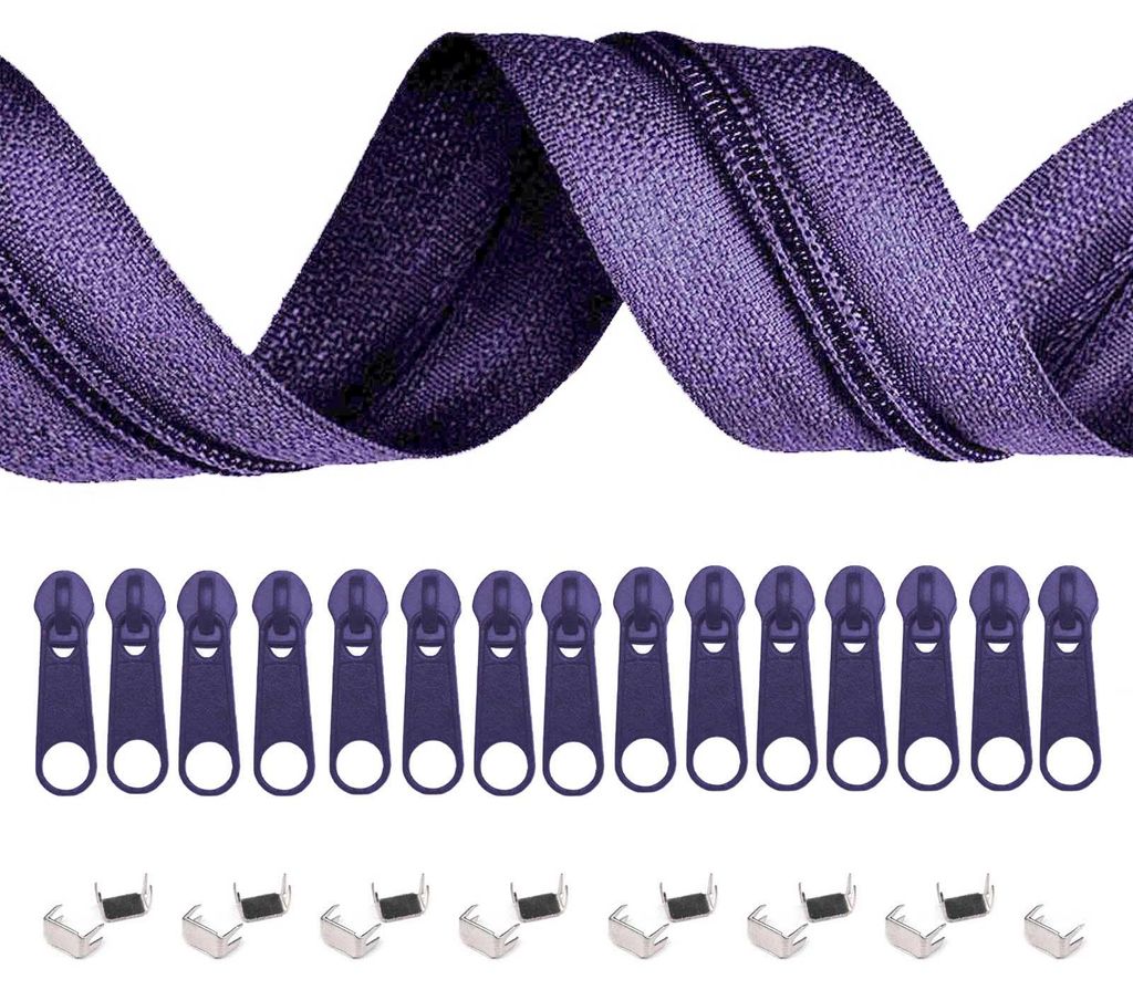 5m Endlos-Reißverschluss 3mm mit 10 Zippern und 15 Endstücke violett
