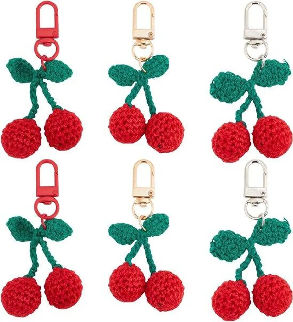 Porte-clés Cerise en Laine et Peluche Tricolore - Accessoire de Sac Rose