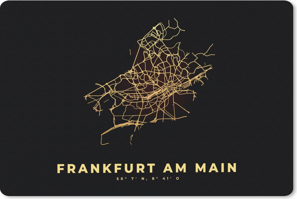 MuchoWow Mauspad Mousepad Karte - Gold - Frankfurt - Stadtplan - Karte 27x18 cm - Mousepads - Maus Mat - Pad - Mausunterlage - Büroartikel - Des...