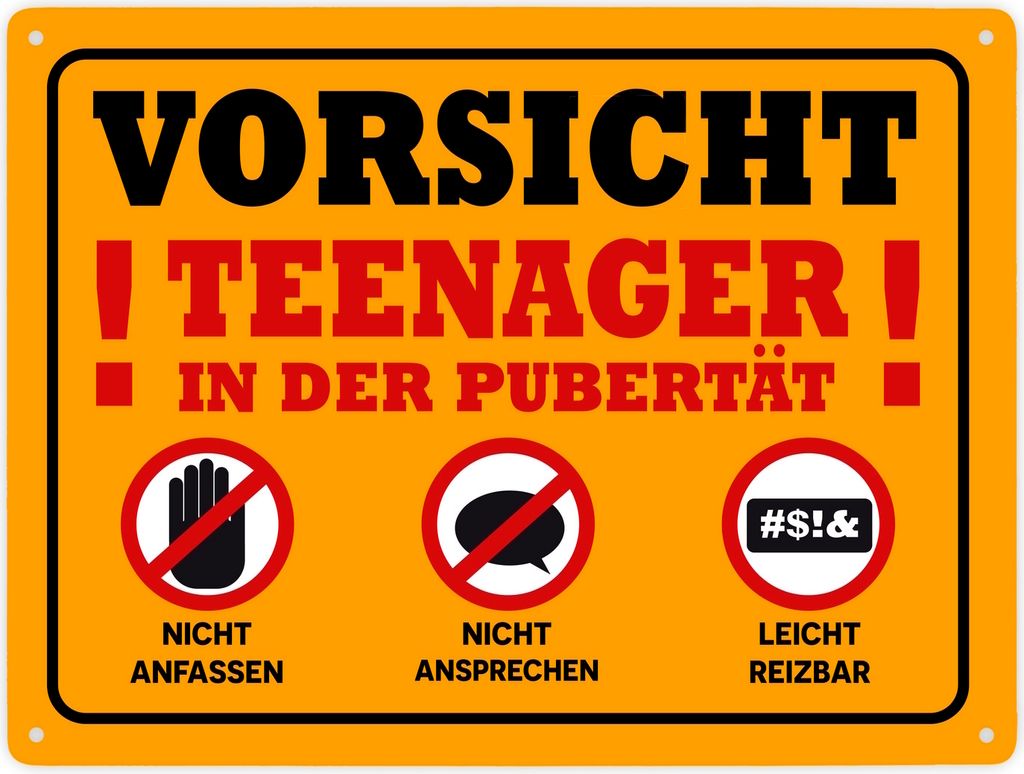 Vorsicht Teenager in der Pubertät Metallschild XXL in 28x38 cm mit Warnhinweisen