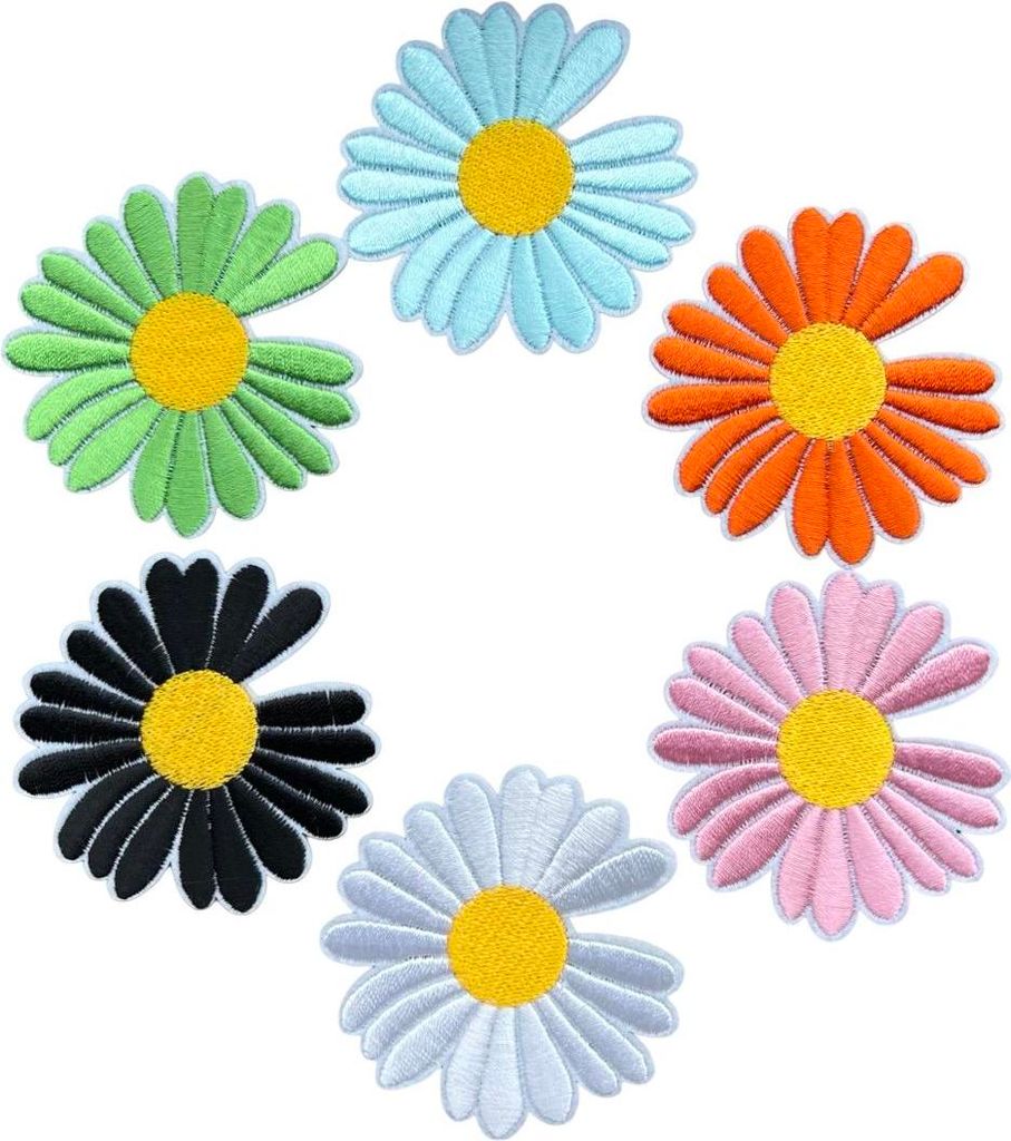 Daisy Margriet Blumen Aufbügler-Emblem, großes Set, 6 Stück