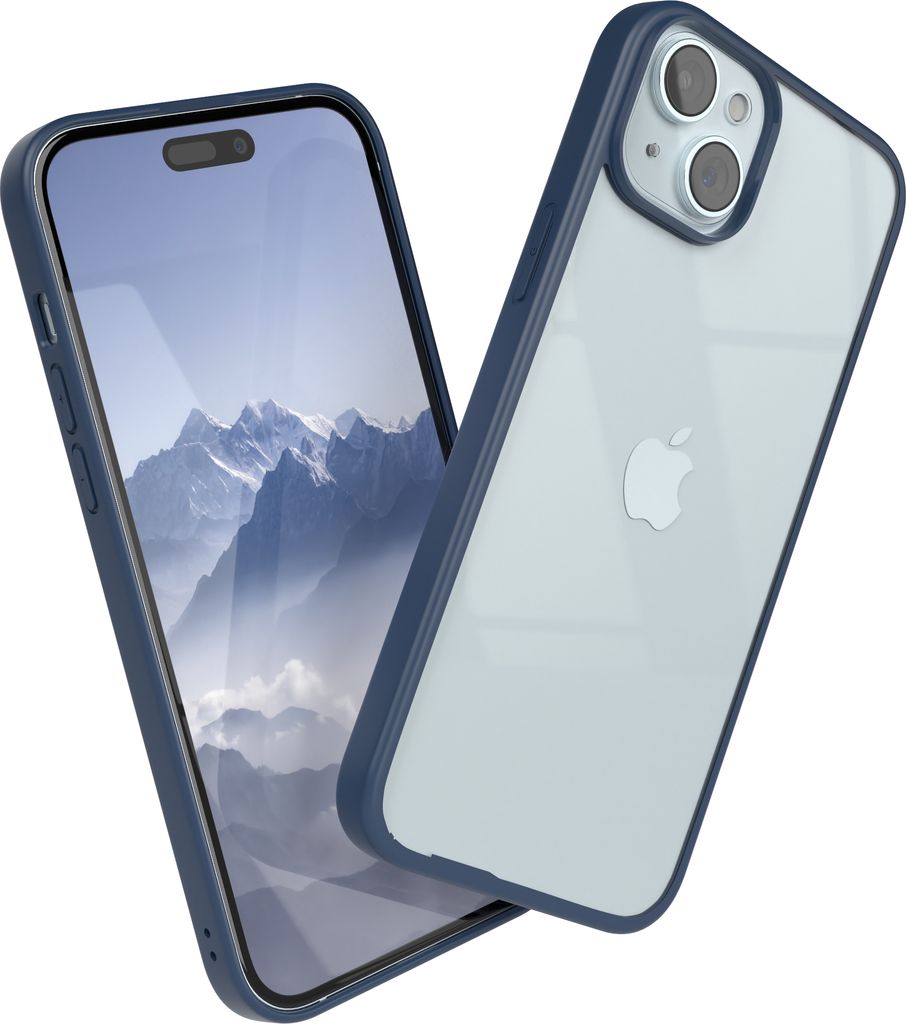 EAZY CASE Clear Hybrid Bumper Hülle für Apple iPhone 15 Plus, Handyhülle stoßfest mit Kameraschutz, Handycase dünn in Blau