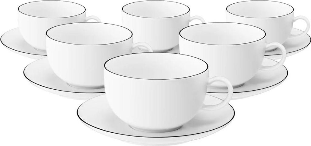Seltmann Weiden Lido Black Line Milchkaffeetasse 0,35 l + Untertasse 6er Set