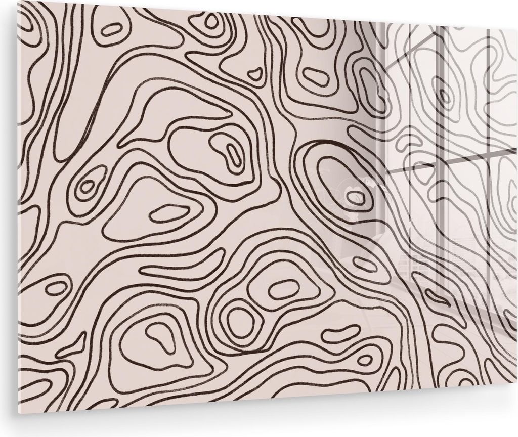 MuchoWow Glasbilder - Bilder auf Wandbild - Foto auf Glas Kunst - Linien - Beige - Schwarz 90x60 cm Wanddekoration aus Glas - Acrylglasbild - Acryl...