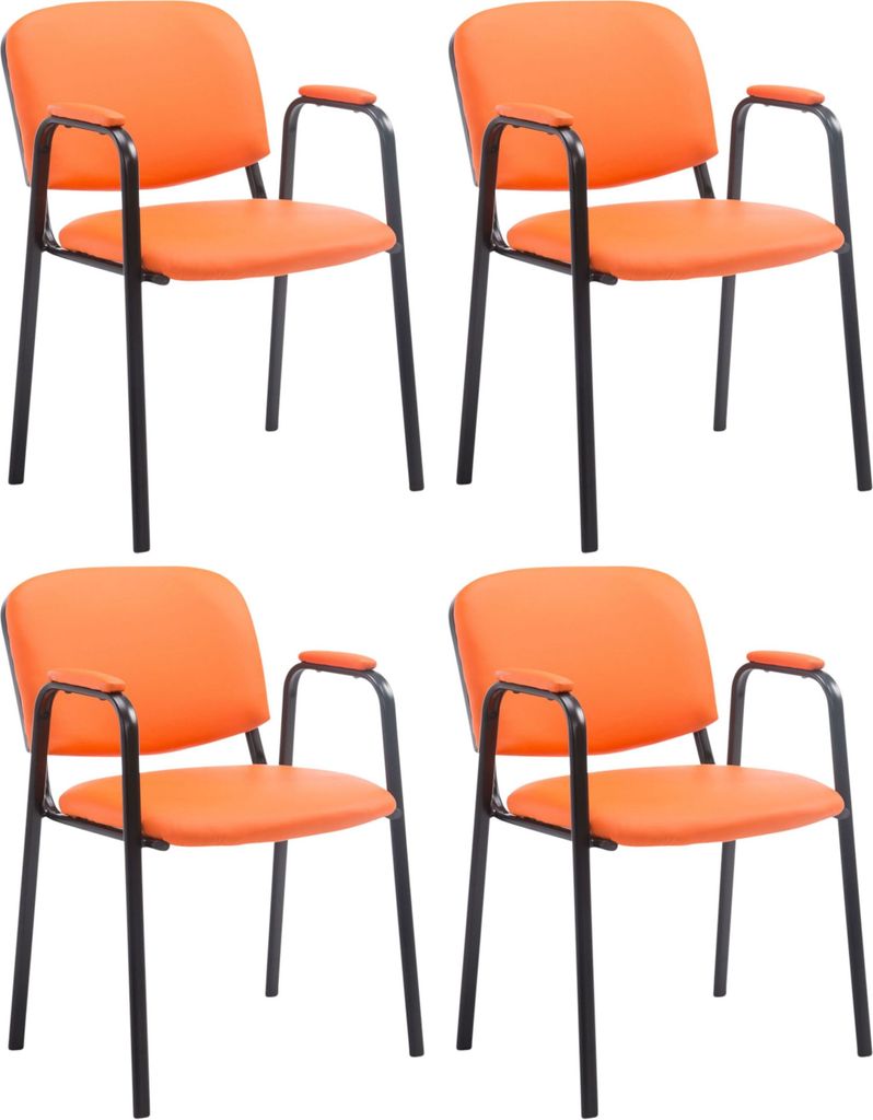 CLP 4er Set Stapelstühle Ken Pro Kunstleder gepolstert mit Armlehnen bis 150 kg orange