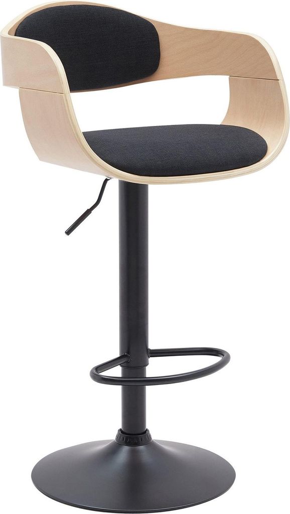 Verstellbarer Barhocker – Hochhocker – 360° drehbarer Sitz, Holzstuhlkomfort | Farbe: Natur/Schwarz | Material: Staub