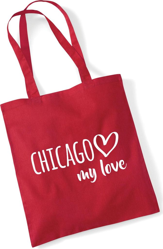 Huuraa Jutebeutel Chicago my love 10 Liter Classic Red Baumwolle Tasche Geschenkidee