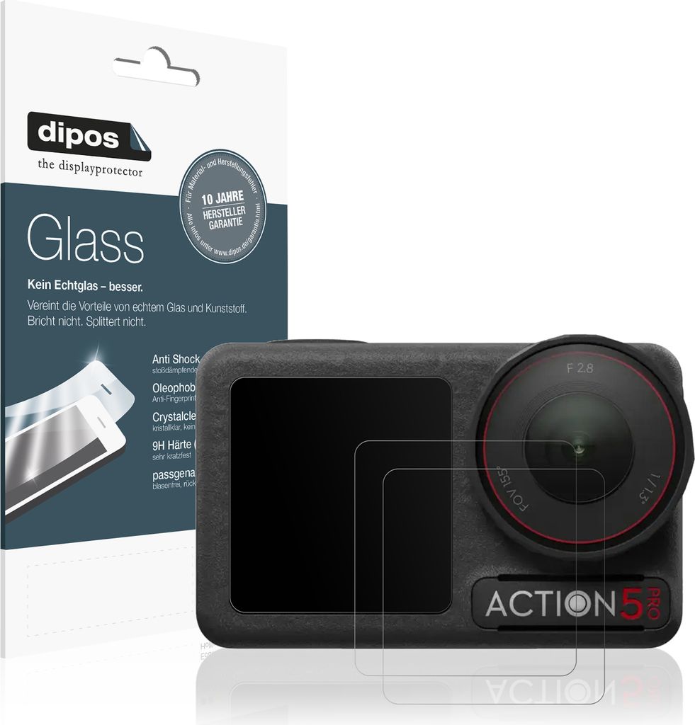 2x Schutzfolie für Dij Osmo Action 5 Pro matt - Anti-Shock 9H Folie dipos Glass Kunststoffglas