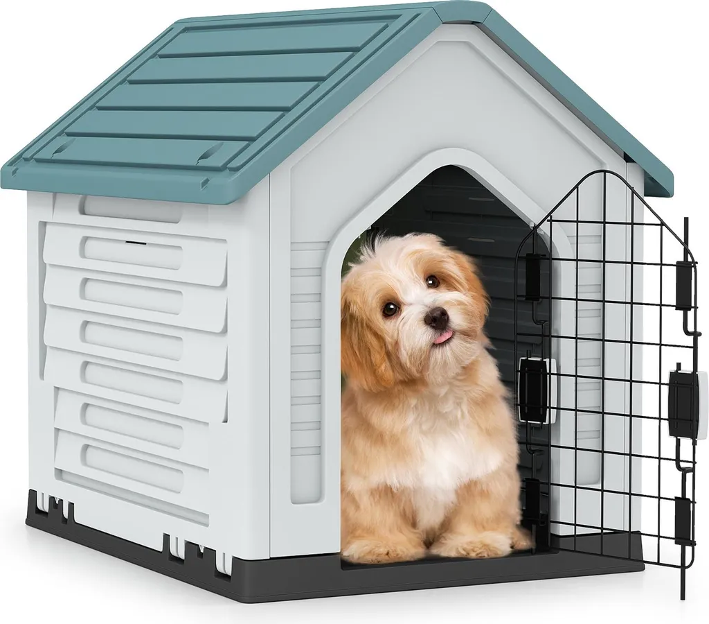 COSTWAY Casetta Cani Intemperie | Cuccia Esterno Ventilata Porta Ferro - 2
