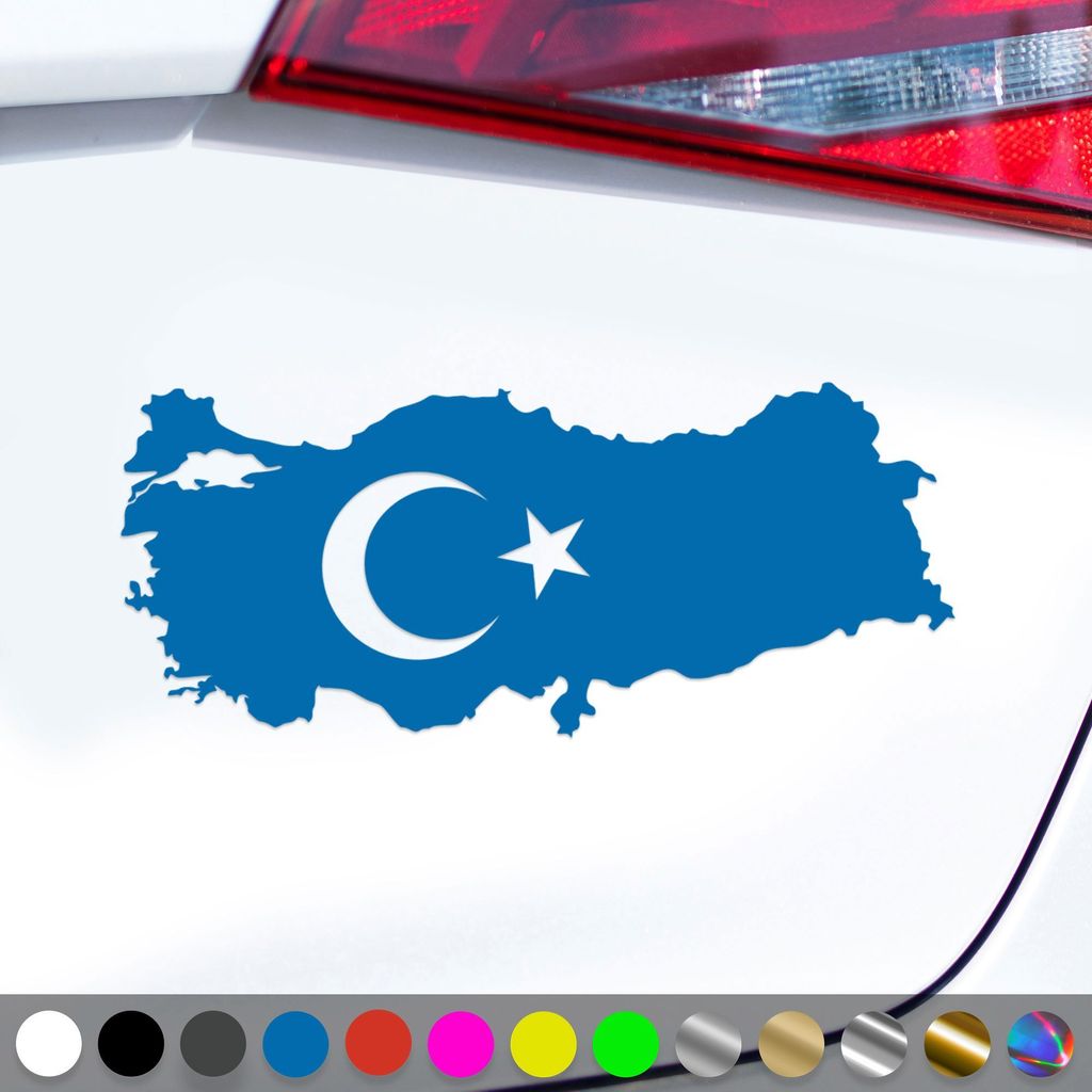 PantherPixel Türkei Aufkleber Wappen Umriss Flagge Fahne Türkiye Sticker Auto Geschenkidee Farbe Blau