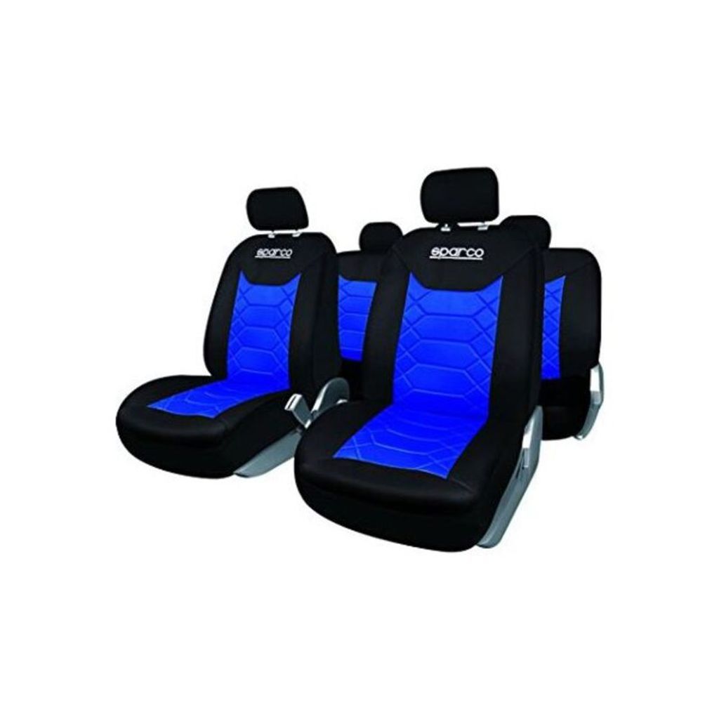 SPARCO BK Sitzschonbezug Sitzbezüge Set Vorne und Hinten Universal PVC Polyester Blau/Schwarz