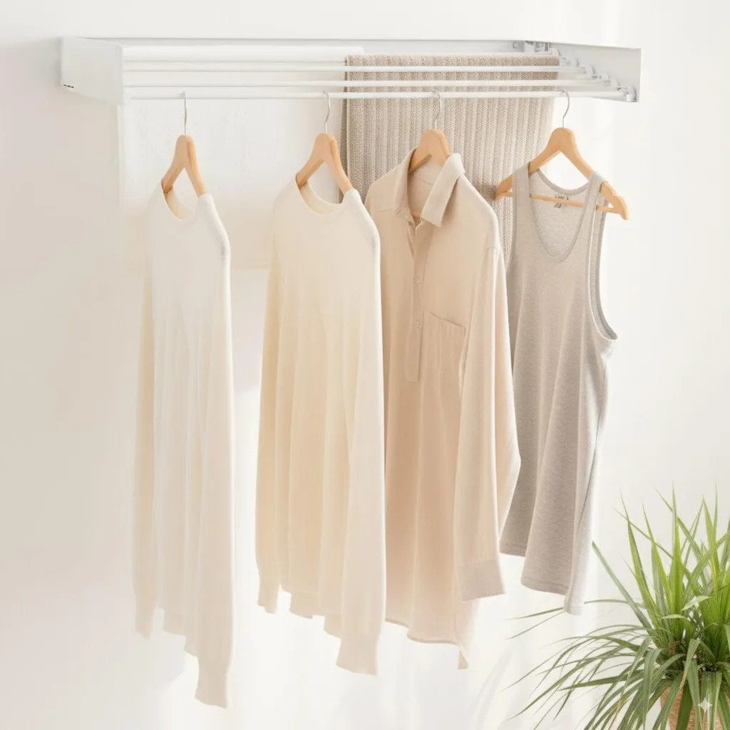 Étendoir à linge mural pliable 5 barres, fini l'encombrement au sol