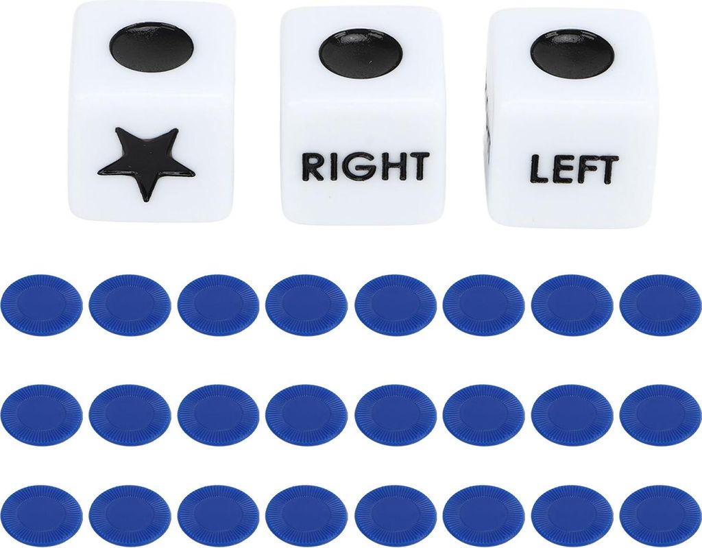 Links-Rechts-Mitte Würfel, klassische Spiele, Kunststoffspielzeug-Set für Party, Zuhause