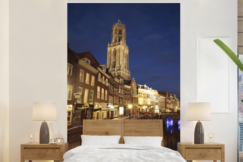 MuchoWow Fototapete für Wohnzimmer oder Schlafzimmer Wandtapete Vinyl Motivtapete Domturm - Wasser - Licht - 160x240 cm - Vinyltapete