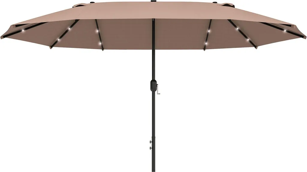 Grand Parasol de Jardin Double 440x260 cm Kaki avec Éclairage LED Solaire