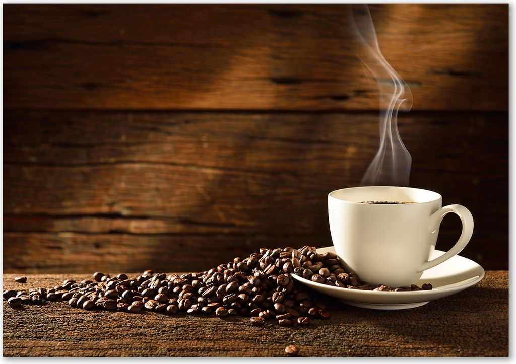 Tulup Glas-Bild - 100 x 70 - Wandbild aus Glas - Wandkunst - Wandbild hinter gehärtetem Sicherheitsglas - Essen & Getränke - Tasse Kaffee - Braun