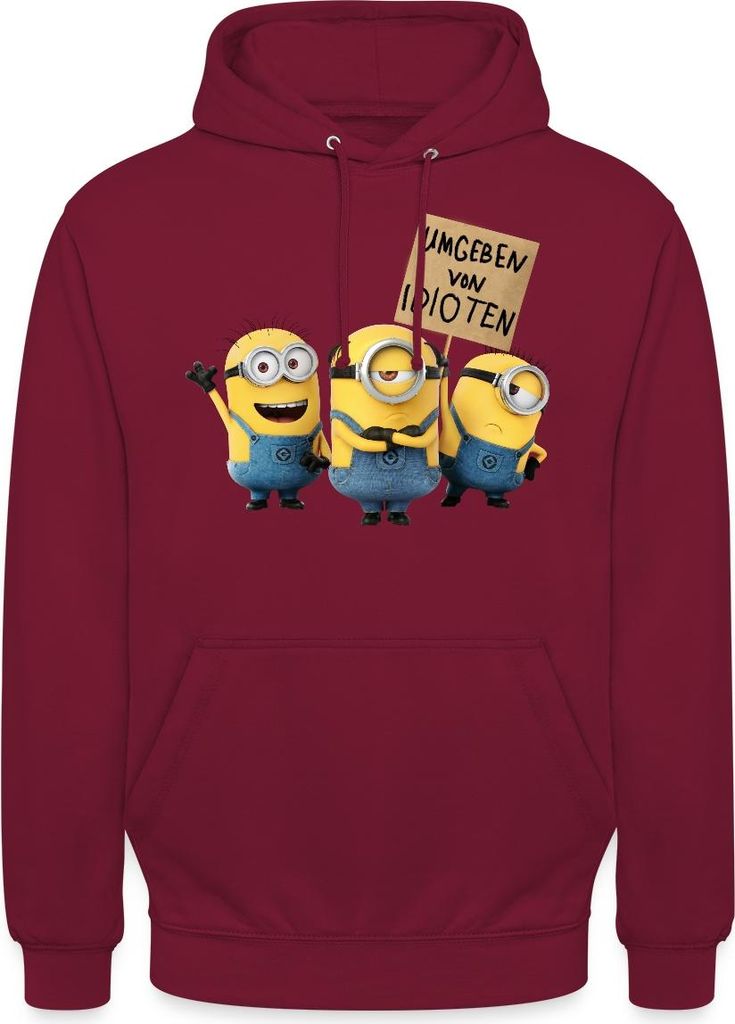 Spreadshirt Minions Umgeben Von Idioten Despicable Me Uni Hoodie, XXL, Bordeaux