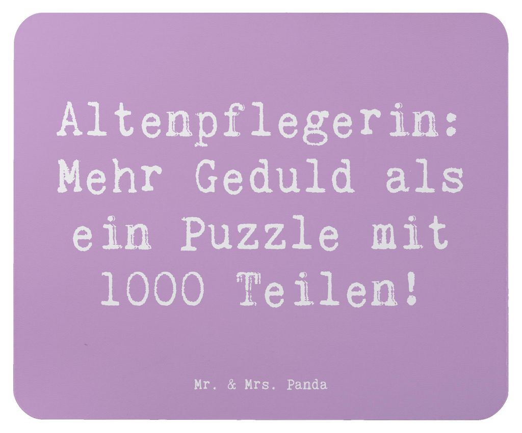 Mr. & Mrs. Panda Mouse Pad Spruch Altenpflegerin Geduld - Lavendeltraum - Geschenk, pc mausunterlage, Mauspad, Pflege, gummi, handgefertigt, Beruf,...