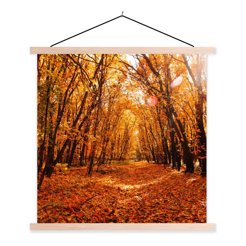 MuchoWow Textilposter Herbst - Wald - Laub - Jahreszeiten 60x60 cm mit holzfarbenen Rahmen - Wanddekoration