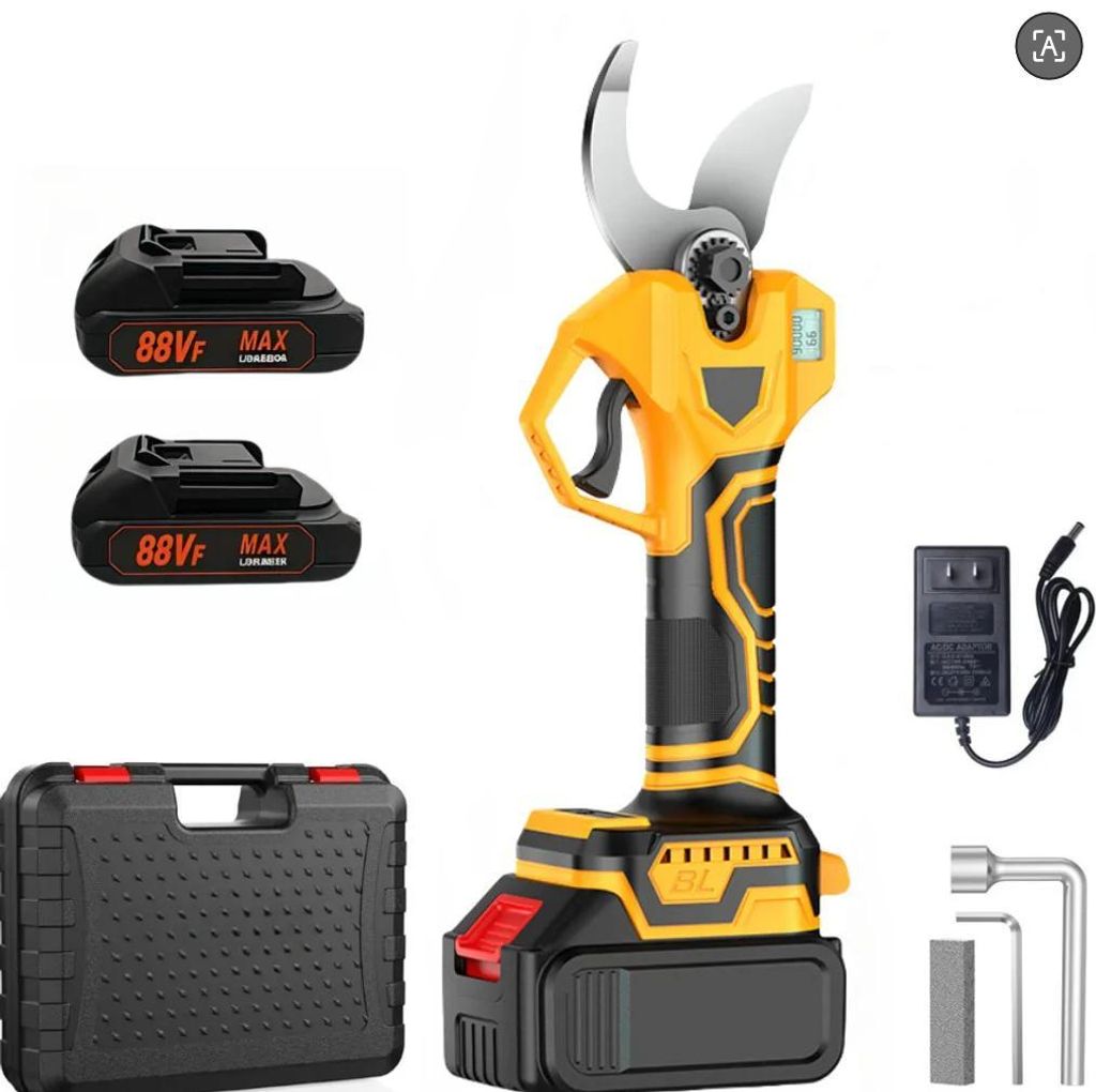 Akku Astschere Elektrische Gartenschere,0-40 mm Schnittdurchmesser,Fortschrittliche Digitalanzeige,mit 2 Batterie, 21V Baumschere,Gelb