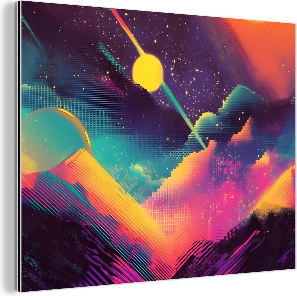 MuchoWow Wanddekoration Metall Metallbild Wandkunst 80x60 cm Sterne - Berge - Farbenfroh MuchoWow Aluminium Gemälde - Alubild