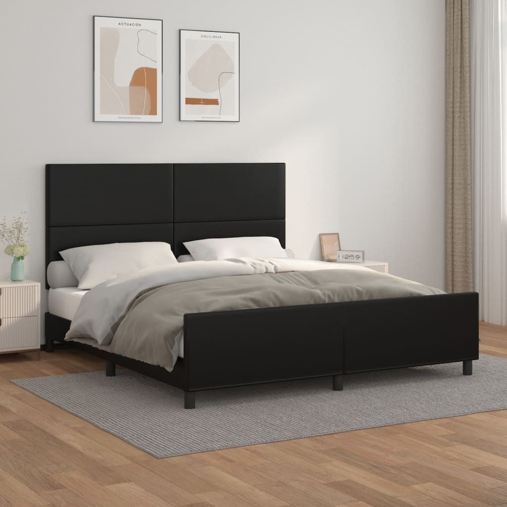 "Rabatt" Bettgestell Komfort - mit Lattenrost - mit Kopfteil Schwarz 180x200 cm Kunstleder - Klassische Betten CC5079