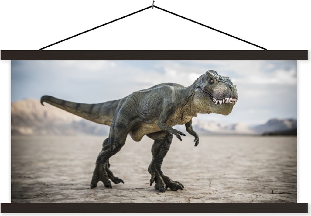 MuchoWow Textilposter Dinosaurier - Steine - Sand 60x30 cm mit schwarzem Rahmen - Textilien