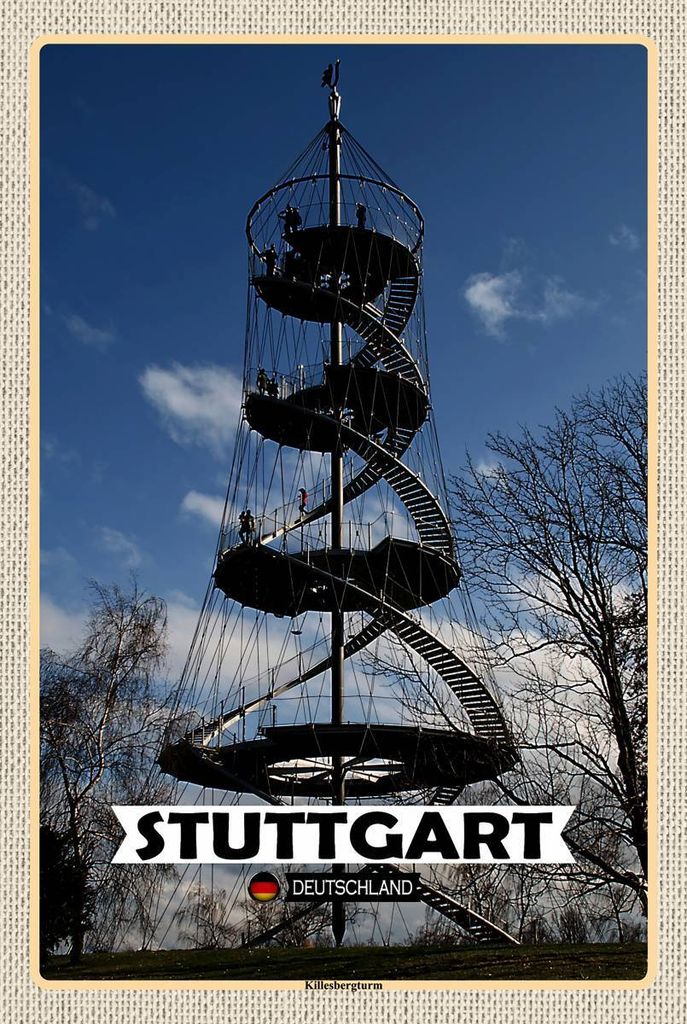 vianmo Holzschild 18x12 cm Stuttgart Killesbergturm Bildmotiv Reisemotiv Abenteuer Reisen