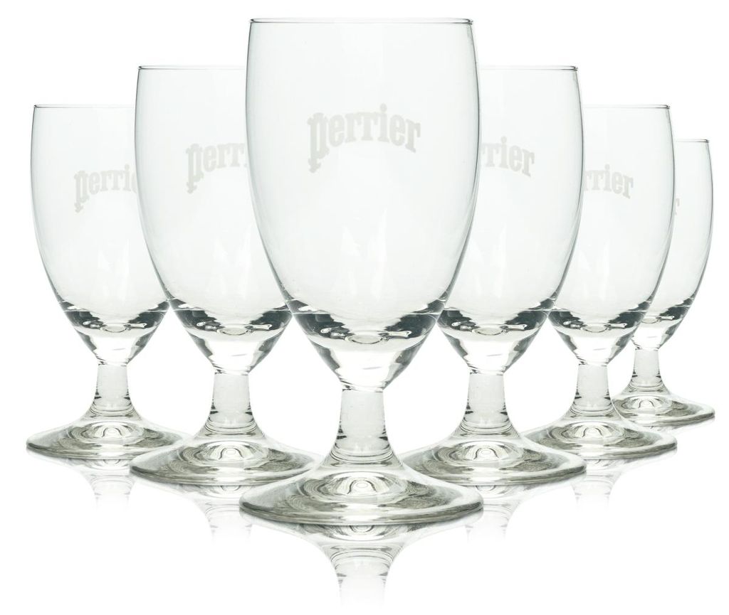 6x Perrier Wasser Glas 0,2l Pokal Kelch Gläser Trink Stiel Produktbild 