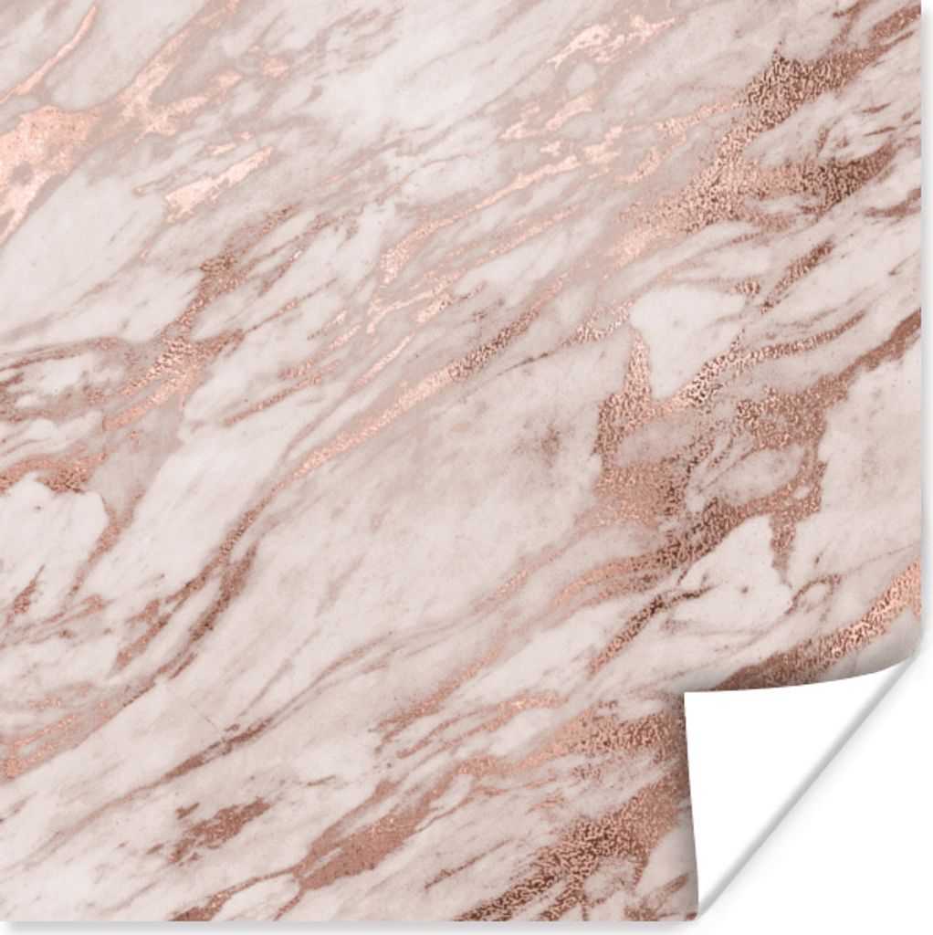 MuchoWow Poster Marmor - Rose - Gold - Rosa 100x100 cm - Babyzimmer