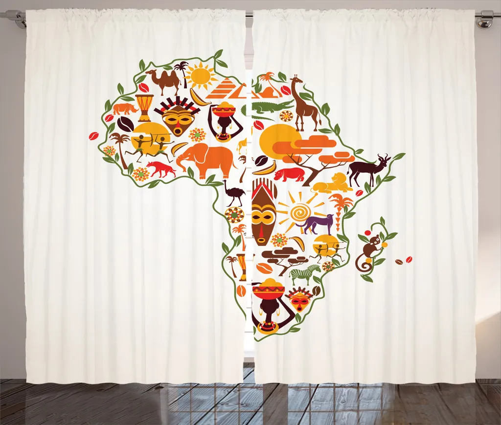 Rideau Carte de Voyage Art Ethnique Africain avec Boucles et Crochets Pro
