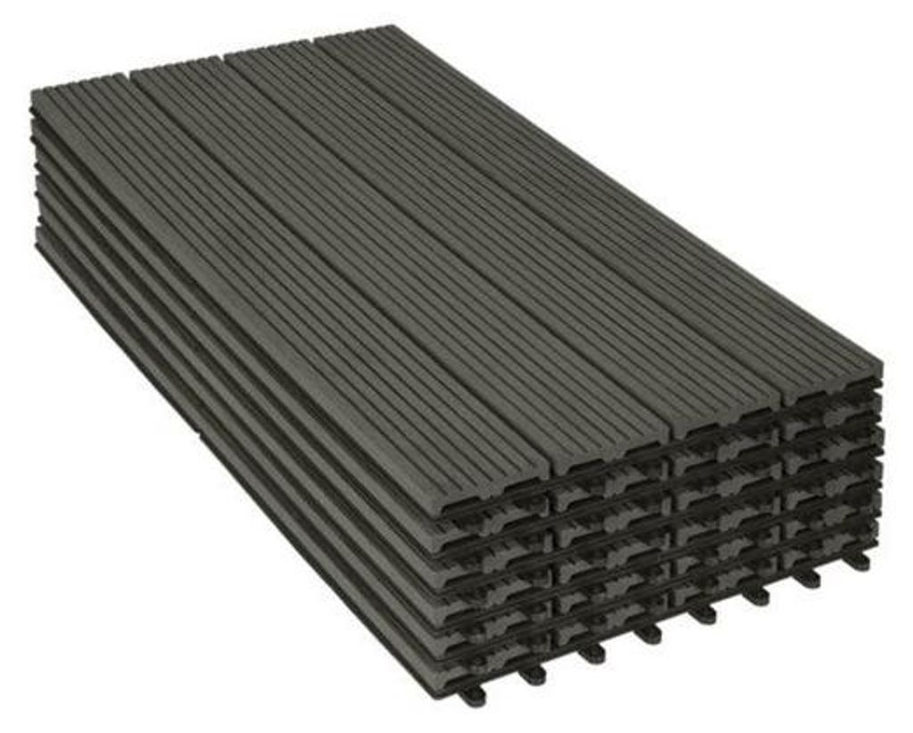 Patio Steingartenfliesen - Klick-Verbindungssystem - robust und stabil - moderne Erscheinung - pflegeleicht und langlebig - dunkelgrau - 30x60x2 cm