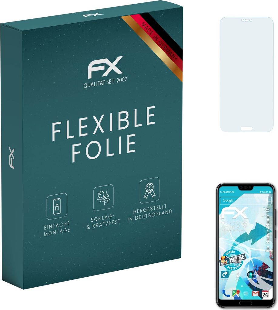 atFoliX FX-ActiFleX 3x Schutzfolie kompatibel mit Huawei Honor 10 Folie
