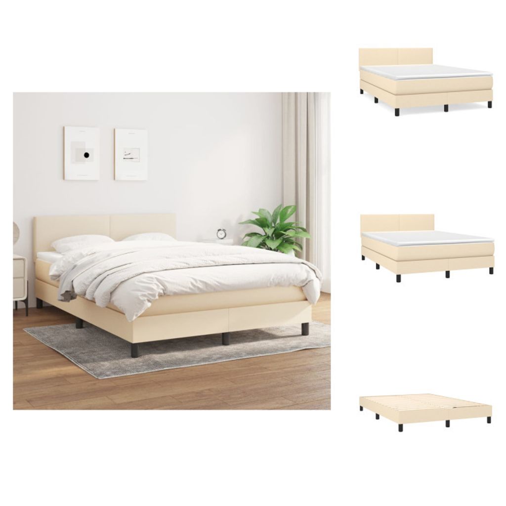 vidaXL Boxspringbett mit Matratze Creme 140x200 cm Stoff - Betten & Bettgestelle