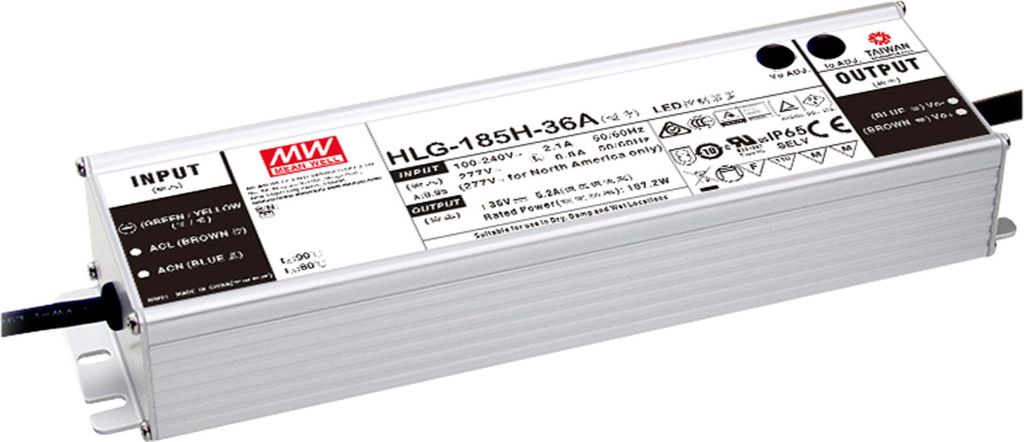 MEANWELL HLG-185H-12AB, AC-DC LED-Installationsnetzteil, Metallgehäuse, IP65 156W 12V 13A CV+CC dimmbar