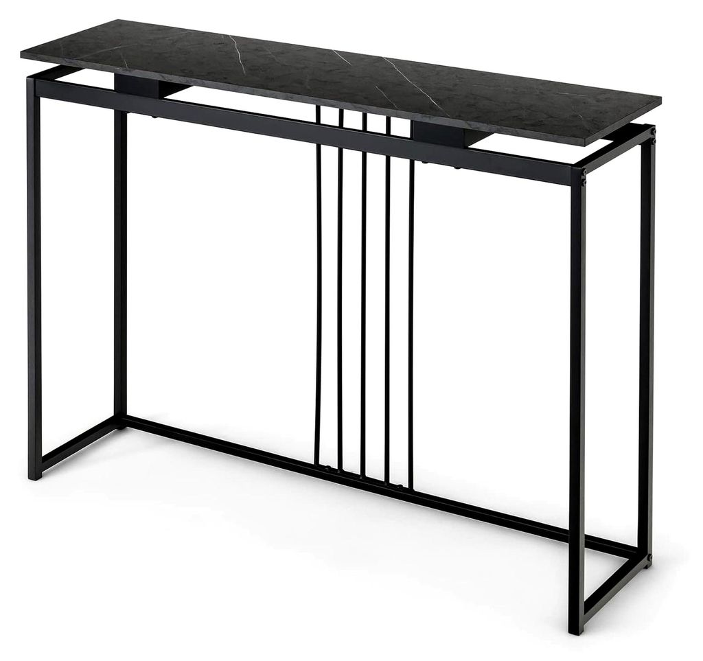 Konsolentisch Marmor Schwarz, Schmaler Eingangstisch Holz mit Metallgestell, Flurtisch im Skandinavischen Stil, Beistelltisch für Wohnzimmer Flur ...
