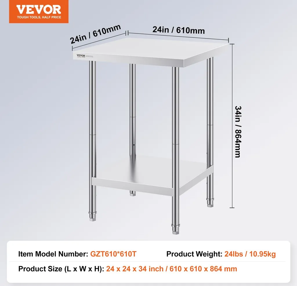 Table de préparation inox 61x61cm - Idéal pour préparation culinaire - 7