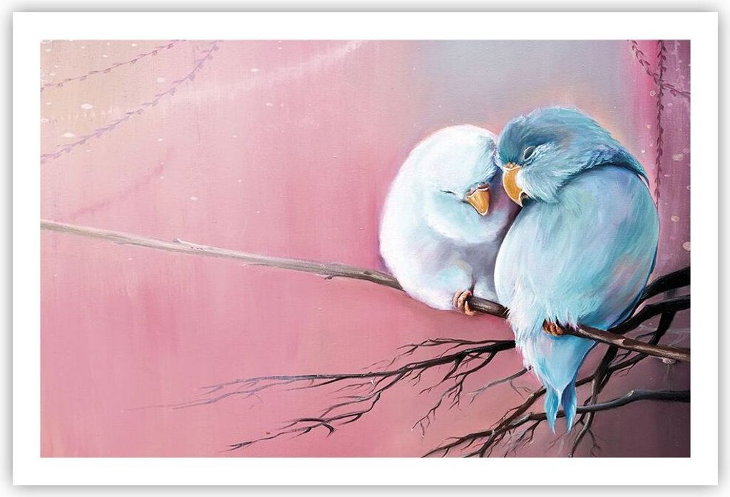 Poster - Poster ohne Rahmen - Vögel Blau Zweig - 91,5x61 cm - Wand Bild - Wanddeko - Wandbilder - Kunstposter - Wandposter - Bilder - Kunstdruck -...