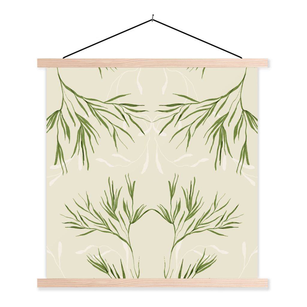 MuchoWow Textilposter Pastell - Grün - Blumen - Design 40x40 cm mit holzfarbenen Rahmen - Posterleiste