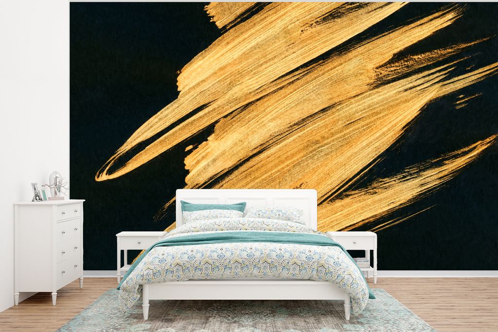 MuchoWow Fototapete für Wohnzimmer oder Schlafzimmer Wandtapete Vinyl Motivtapete Gold - Farbe - Streifen - Luxus - Abstrakt - 400x300 cm - Papi...