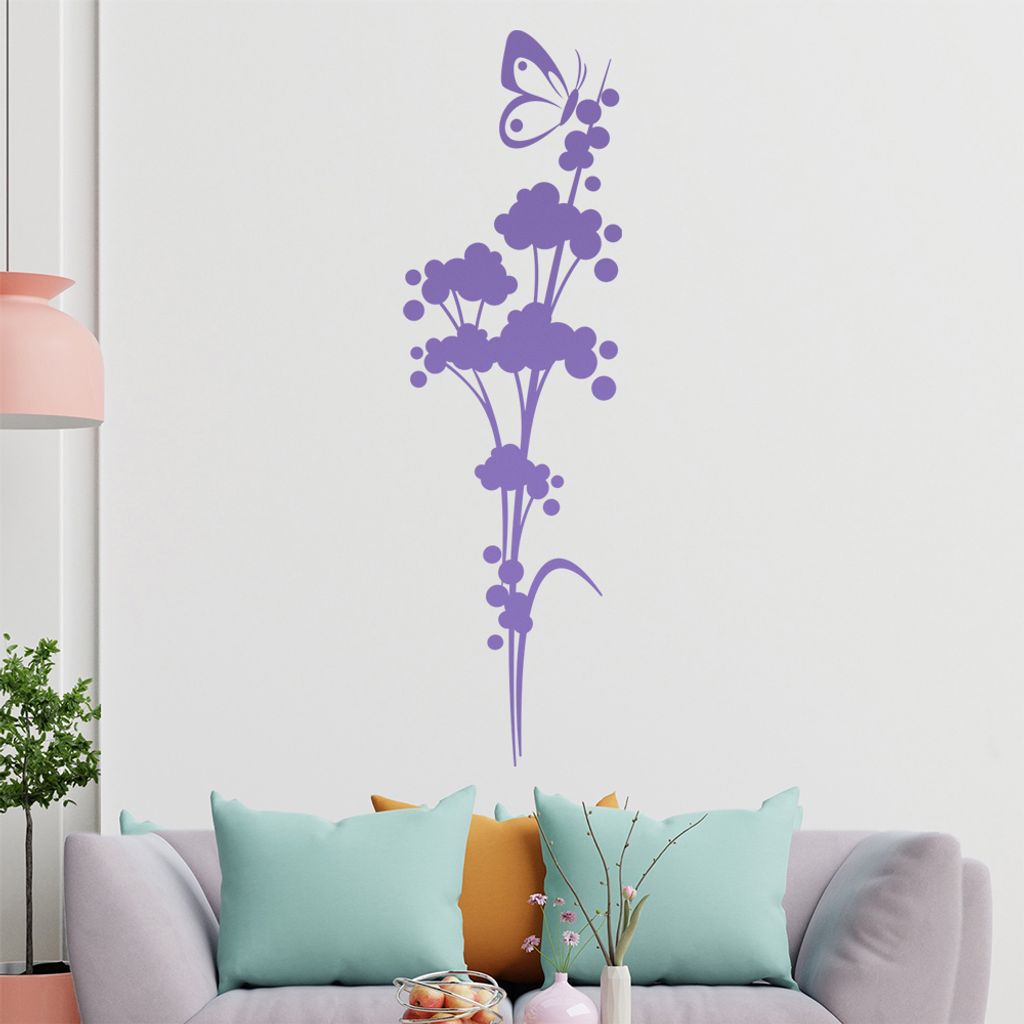 Tribal - Blüten - Schmetterling Wandtattoo in 6 Größen - Wandaufkleber Wall Sticker - Dekoration, Küche, Wohnzimmer, Schlafzimmer, Badezimmer