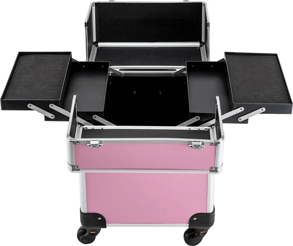 Mallette de Maquillage Trolley à Roulettes 360° et Manche Télescopique