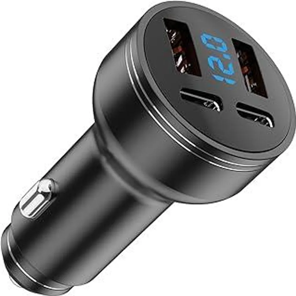 Caricabatterie Auto USB C Potente 126W per iPhone e Samsung 4 Porte LED