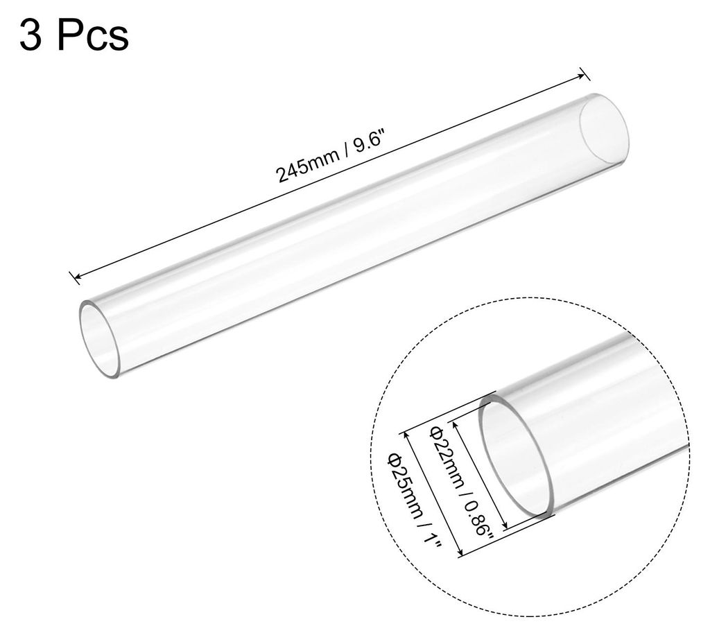 3 Stš¹ck Kunststoffrohr Starre Polycarbonat Rund Rohr Klar 0.86"(22mm) Innendurchm. 1"(25mm) Au?endurchm. 9.6" (245mm) Hohe Wirkung fš¹r Beleuc...
